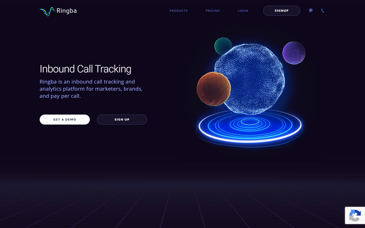 Screenshot of the Ringba homepage captured for this review
